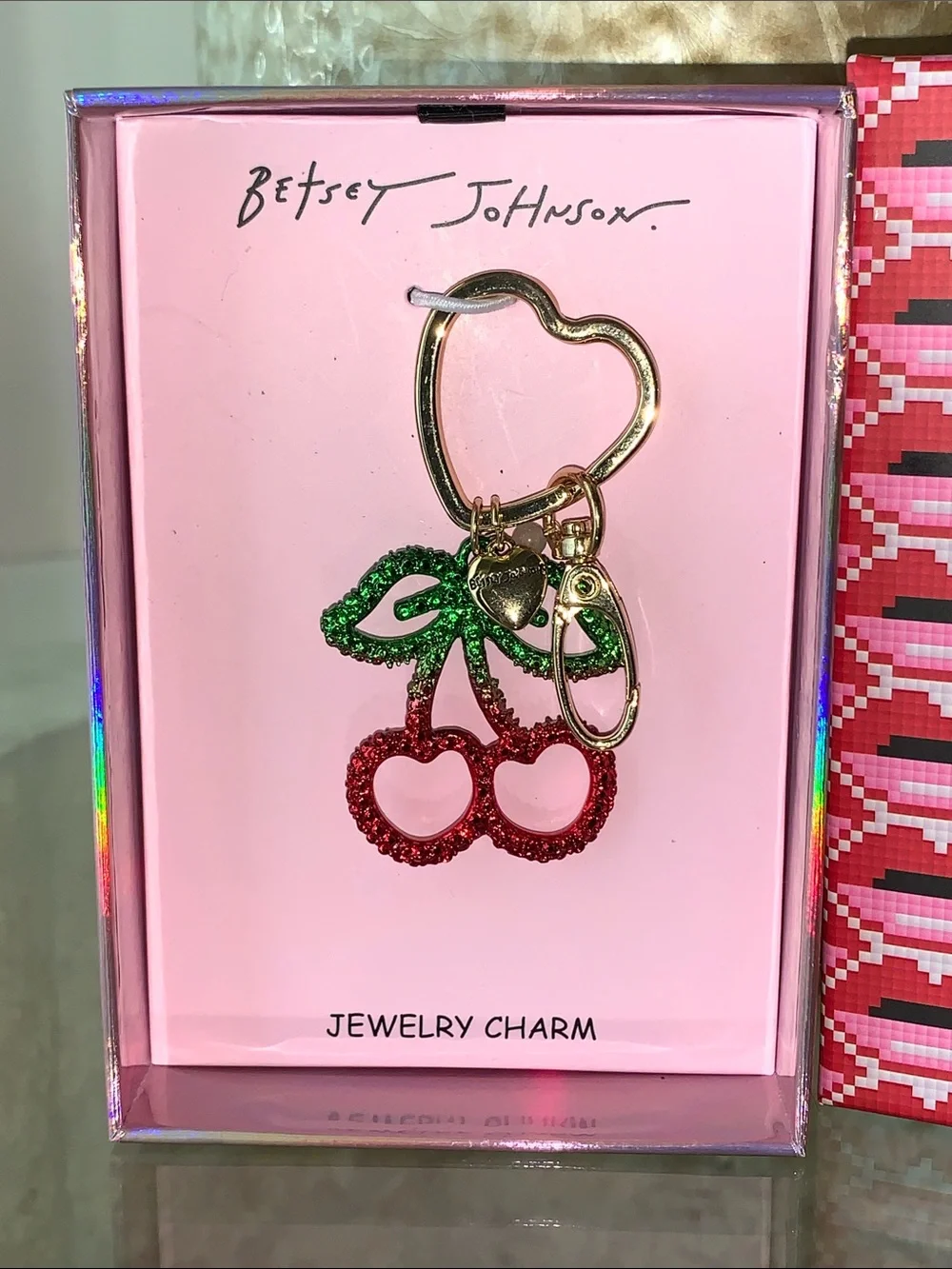 Betsey Johnson Red Ombre Open Frame Cherry Bag Charm Key Ring